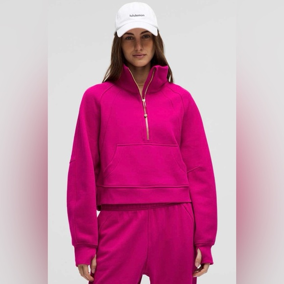 Lululemon NWT Scuba Oversized Funnel Neck Half Zip Ripened Raspberry Gold M L - Picture 1 of 13
